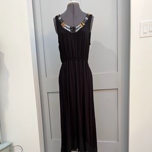 Black Maxi Dress with Beaded Trim